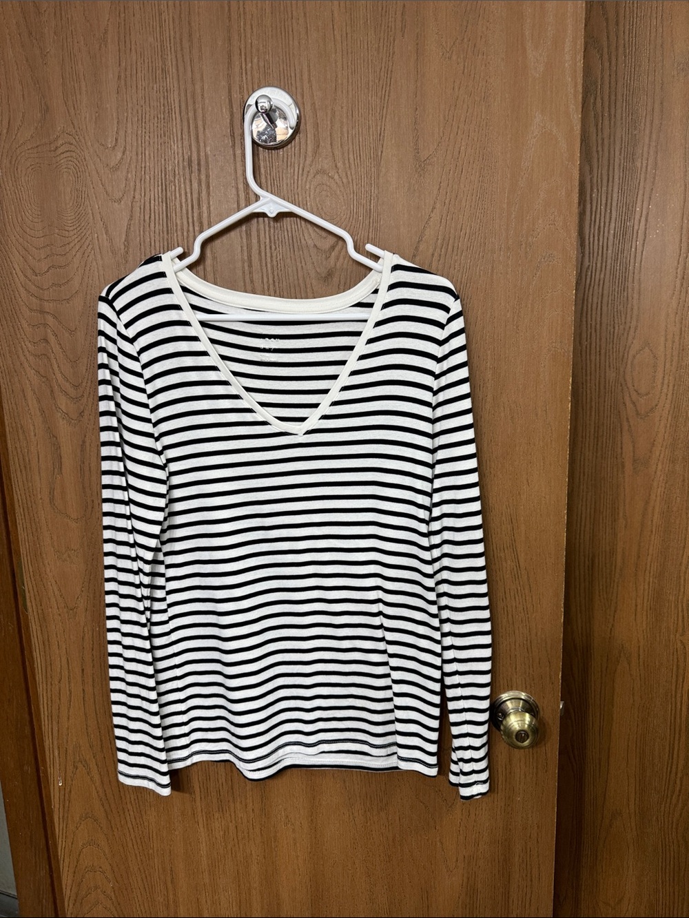 a new day Black & White Striped V-Neck Long Sleeve Top